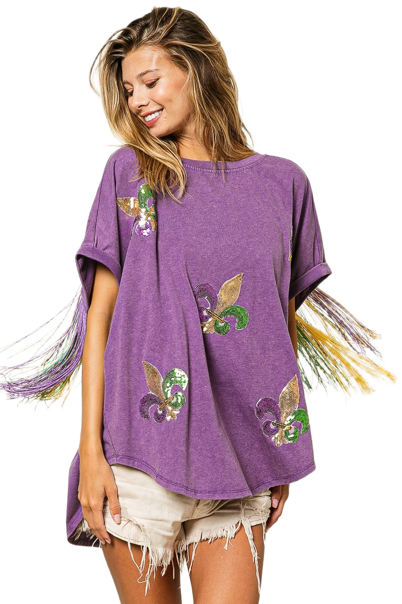 BiBi Vintage Washed Fleur Mardi Gras Top