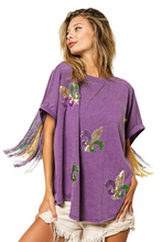 Load image into Gallery viewer, BiBi Vintage Washed Fleur Mardi Gras Top
