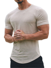 Load image into Gallery viewer, Men&#39;s Round Neck Short Sleeve Striped T-Shirt

