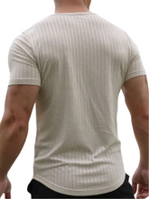 Load image into Gallery viewer, Men&#39;s Round Neck Short Sleeve Striped T-Shirt

