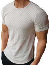 Load image into Gallery viewer, Men&#39;s Round Neck Short Sleeve Striped T-Shirt
