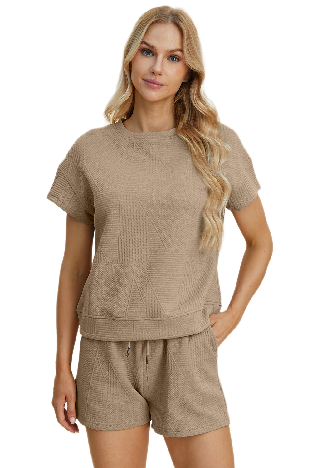 Double Take Full Size Texture Short Sleeve Top and Shorts Set