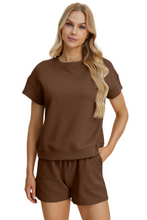 Load image into Gallery viewer, Double Take Full Size Texture Short Sleeve Top and Shorts Set
