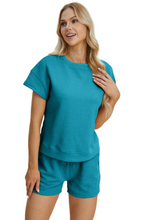 Load image into Gallery viewer, Double Take Full Size Texture Short Sleeve Top and Shorts Set
