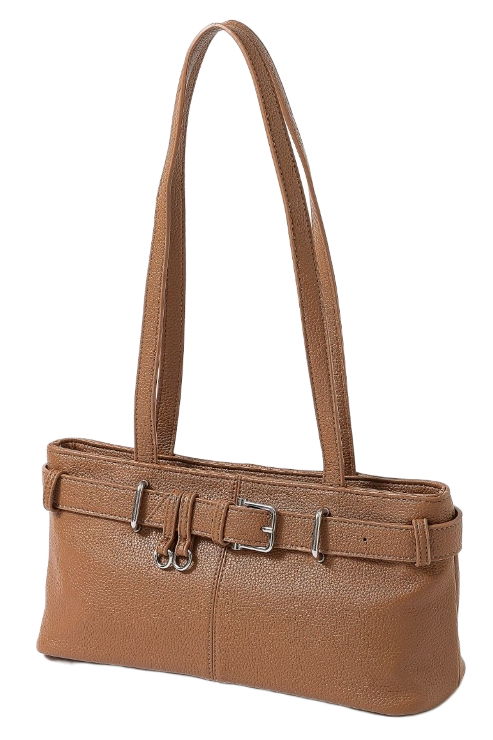 Fame Belt Strap Textured Faux Leather Shoulder Bag
