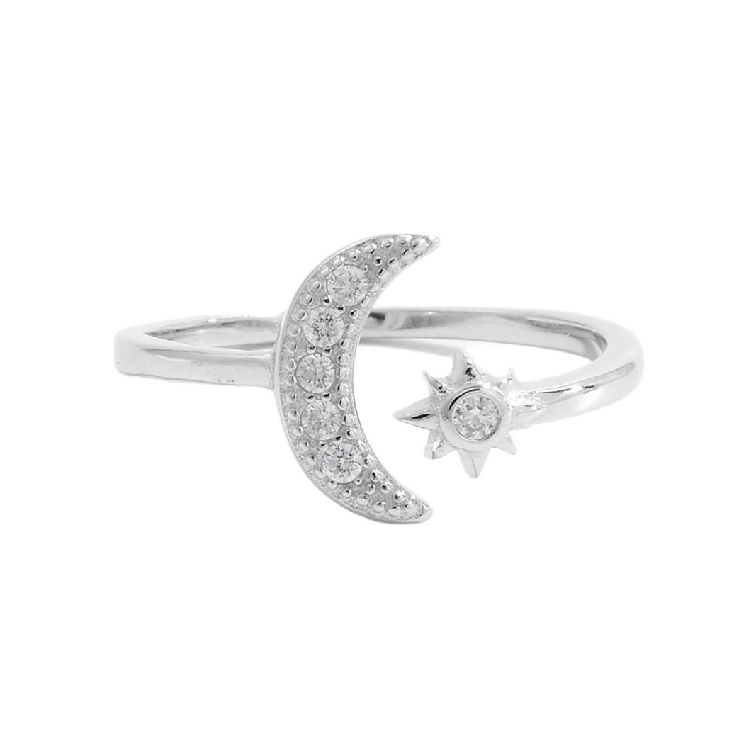 925 Sterling Silver Moon Open Ring