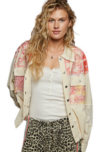 Load image into Gallery viewer, POL Printed Woven Mix Raw Hem Jacket with Lace Detail
