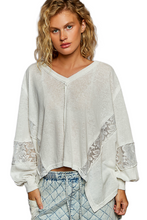 Load image into Gallery viewer, POL V-Neck Long Sleeve T-Shirt with Lace Detail
