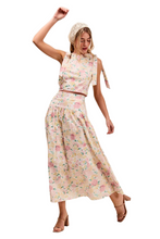 Load image into Gallery viewer, SO ME Floral Printed Woven Shoulder Bow Tie Top and Skirt Set
