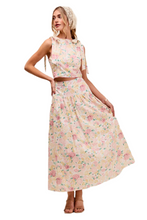 Load image into Gallery viewer, SO ME Floral Printed Woven Shoulder Bow Tie Top and Skirt Set
