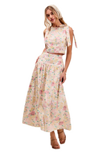 Load image into Gallery viewer, SO ME Floral Printed Woven Shoulder Bow Tie Top and Skirt Set
