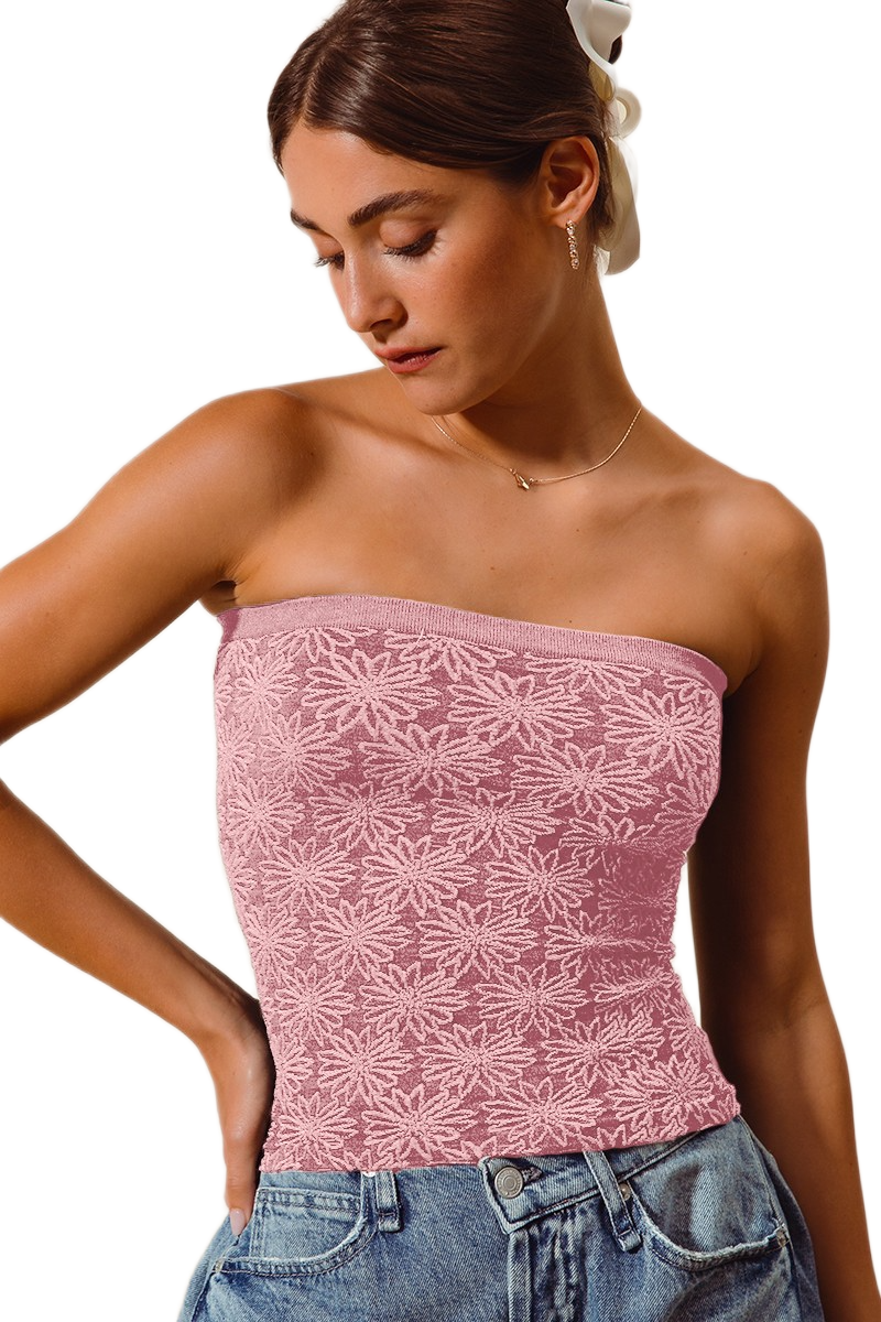 SO ME Jacquard Floral Two Tone Seamless Tube Top