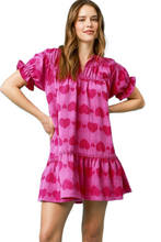 Load image into Gallery viewer, Umgee Heart Pattern Short Sleeve Ruffle Babydoll Dress
