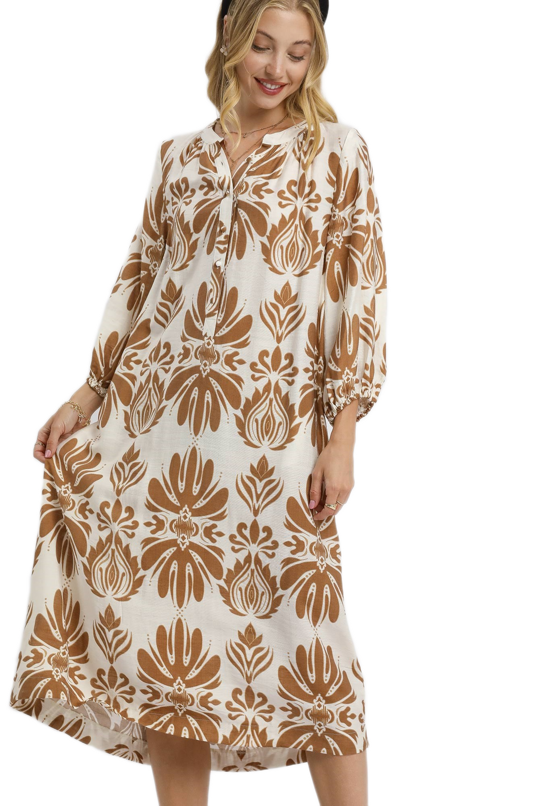 Umgee Mix Abstract Floral Print Midi Dress