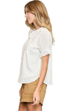Load image into Gallery viewer, Umgee Peter Pan Collared Button Down Textured Shirt with Ruffled Deatil
