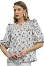 Load image into Gallery viewer, Umgee Ruffled Bow Print Notched Blouse
