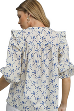Load image into Gallery viewer, Umgee Ruffled Bow Print Notched Blouse
