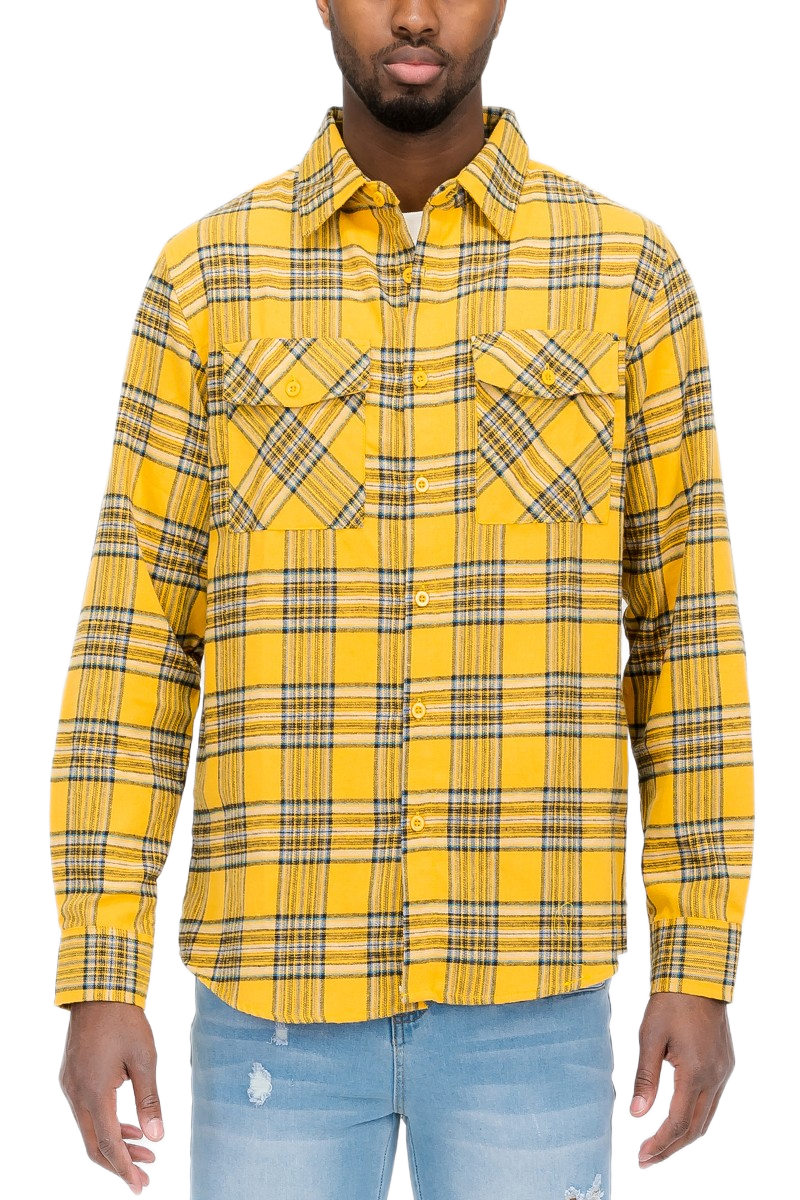 WEIV Men's Full Size Long Sleeve Flannel Full Plaid Checkered Shirt Plus Size