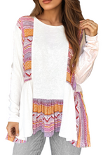 Load image into Gallery viewer, White Western Aztec Print Patchwork Ruffled Tunic Long Sleeve Babydoll Top
