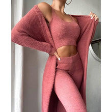 Load image into Gallery viewer, Cozy Pajama Set, 3 Piece Lounge Set, Cute Loungewear, Warm Suit Sets, Matching Set, Lounge Set, 3 Piece Pant Sets, Women Winter Dress
