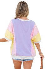 Load image into Gallery viewer, Purple Color Block Patchwork Half Sleeve Oversized T Shirt

