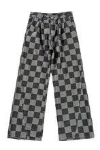 Load image into Gallery viewer, Dark Grey Checkered Denim Wide Leg Jeans

