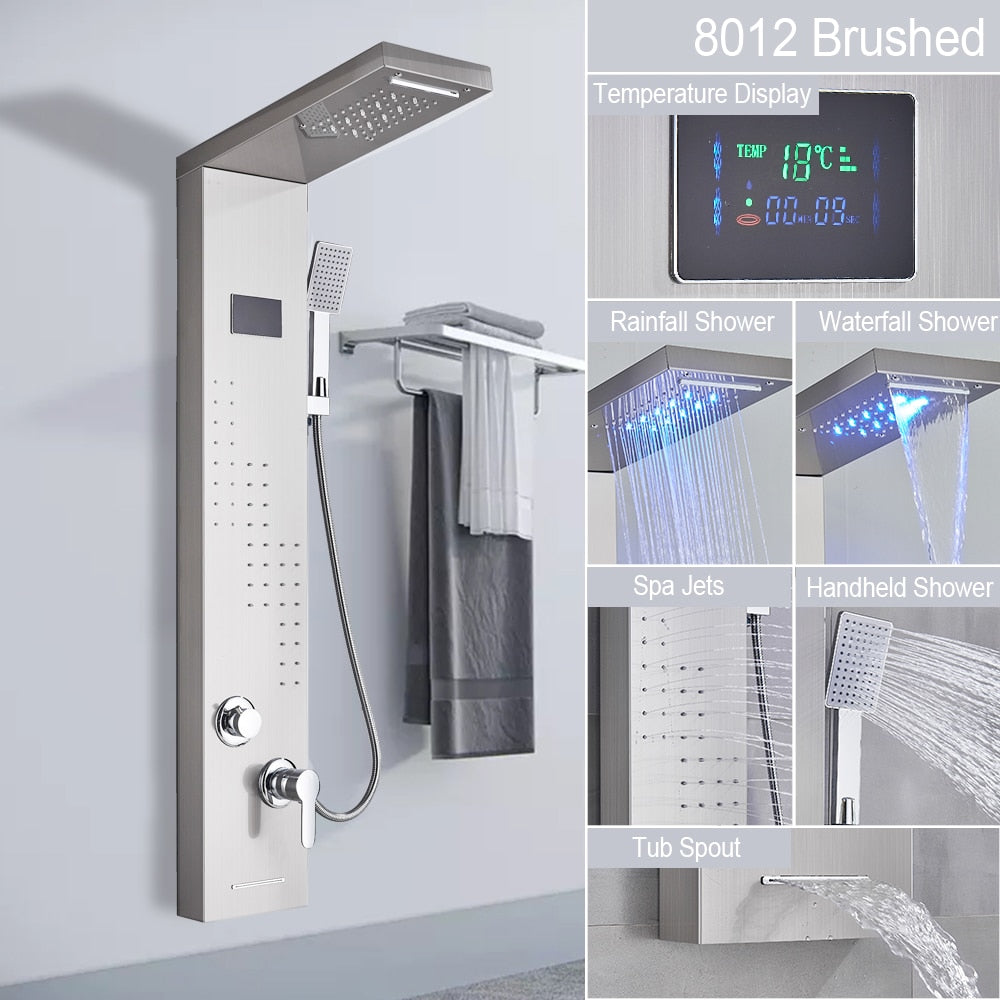 LED Light Shower Panel with Digital Display & SPA Massage System